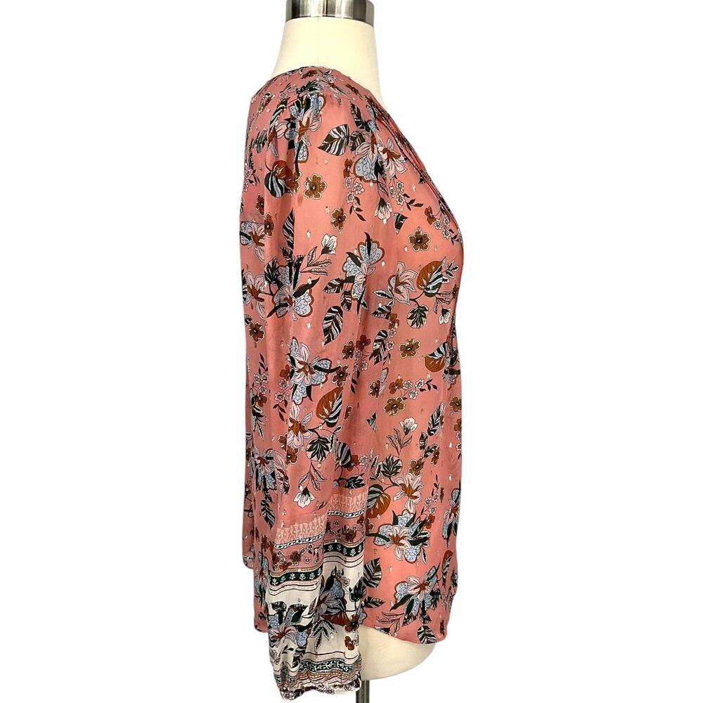 Veronica Beard Blouse Womens 8 Pink Floral Boho V Neck Long Sleeve Tunic Top - Picture 6 of 13